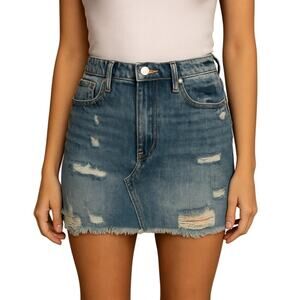 Blank NYC Eye Opener Blue Denim Frayed Mini Skirt Distressed NWT Size 28